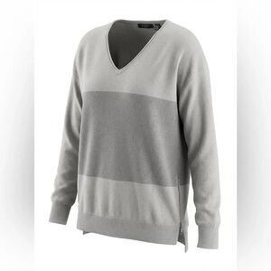 LUSSO WOMENS CASHMERE V NECK SWEATER 2 TONE GRAY SIZE M